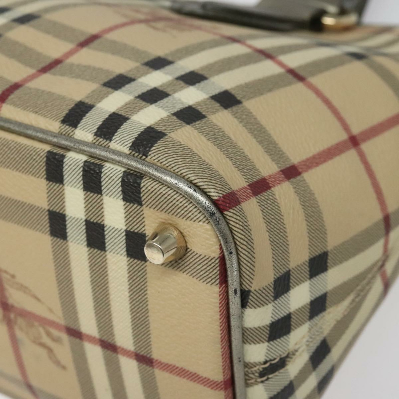 【日本直送】BURBERRY Nova 格紋托特包 PVC 皮革 米色銀色 正品 113769-8
