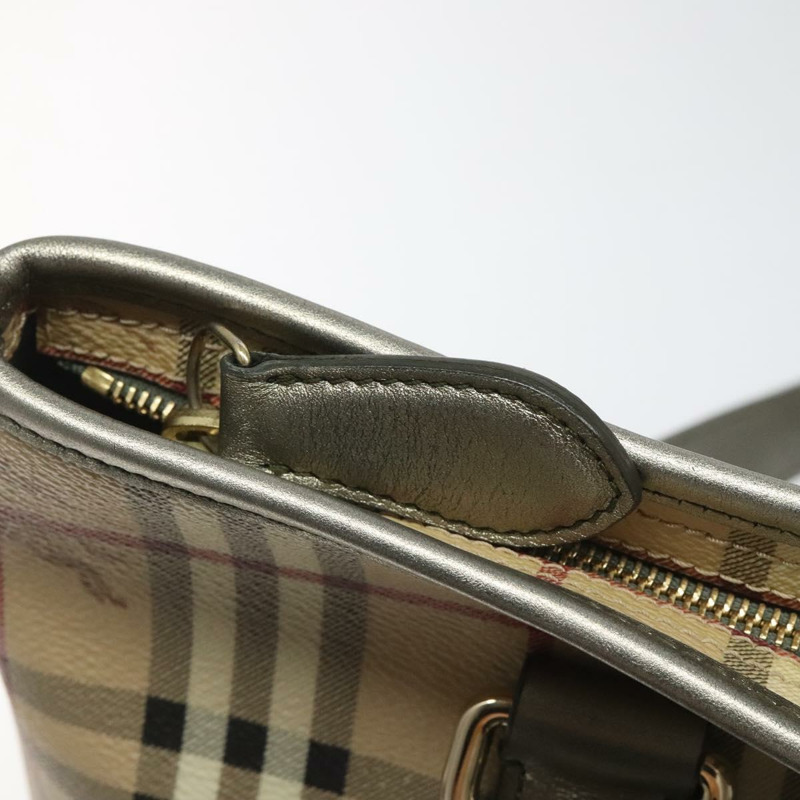 【日本直送】BURBERRY Nova 格紋托特包 PVC 皮革 米色銀色 正品 113769-9