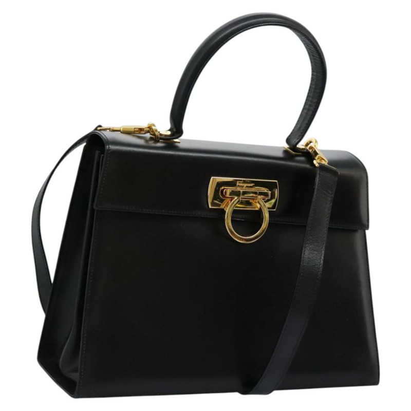 【日本直送】Salvatore Ferragamo Gancini 手提包 皮革 2 款 黑色 金色 正品 fm4391-0
