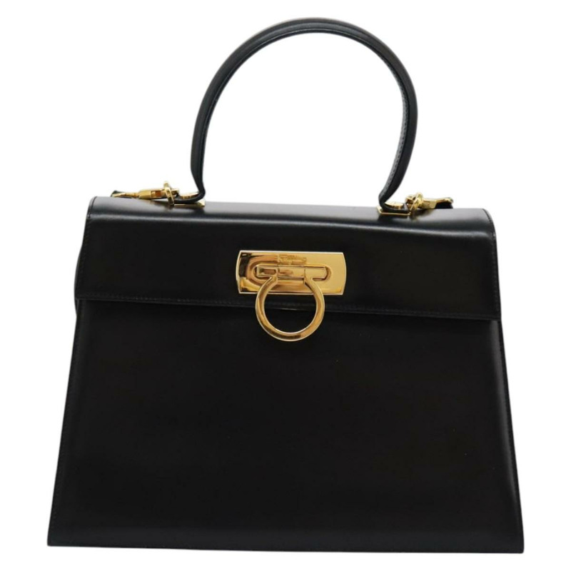 【日本直送】Salvatore Ferragamo Gancini 手提包 皮革 2 款 黑色 金色 正品 fm4391-12