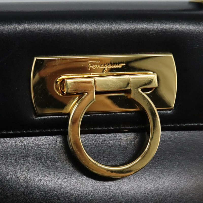 【日本直送】Salvatore Ferragamo Gancini 手提包 皮革 2 款 黑色 金色 正品 fm4391-20