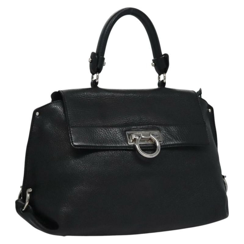 【日本直送】Salvatore Ferragamo Gancini 手袋 皮革 黑銀 正品 BD817-0