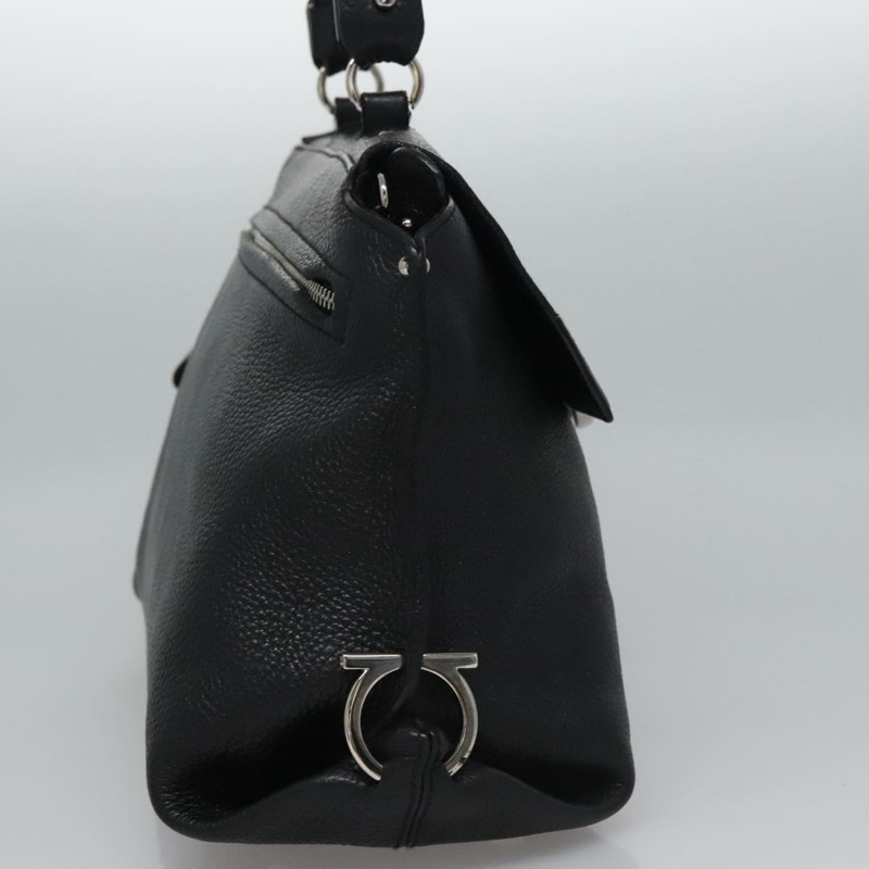 【日本直送】Salvatore Ferragamo Gancini 手袋 皮革 黑色 銀色 正品 BD817-3