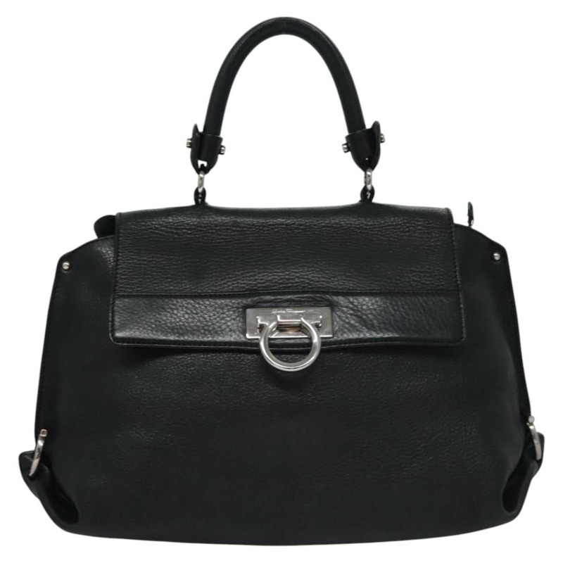 【日本直送】Salvatore Ferragamo Gancini 手袋 皮革 黑銀 正品 BD817-12