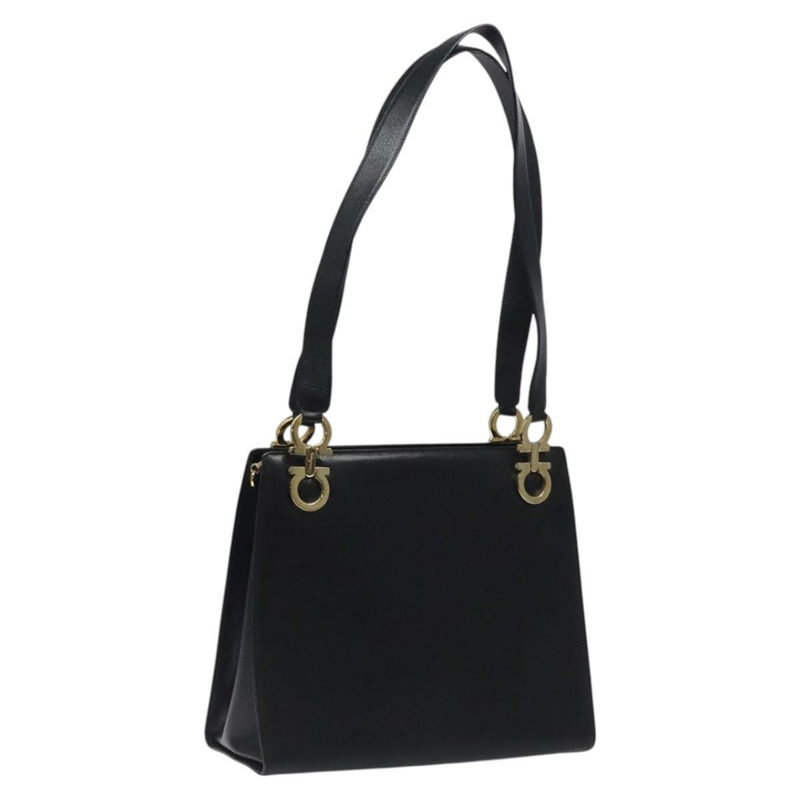 【日本直送】Salvatore Ferragamo Gancini 肩背包 皮革 黑金色 正品 117541-0