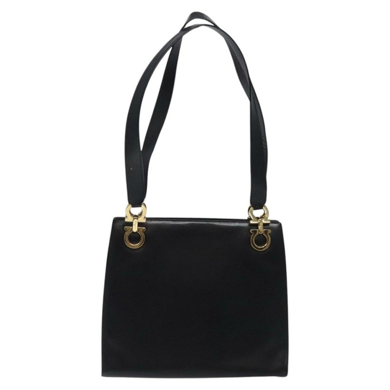 【日本直送】Salvatore Ferragamo Gancini 肩背包 皮革 黑金色 正品 117541-1