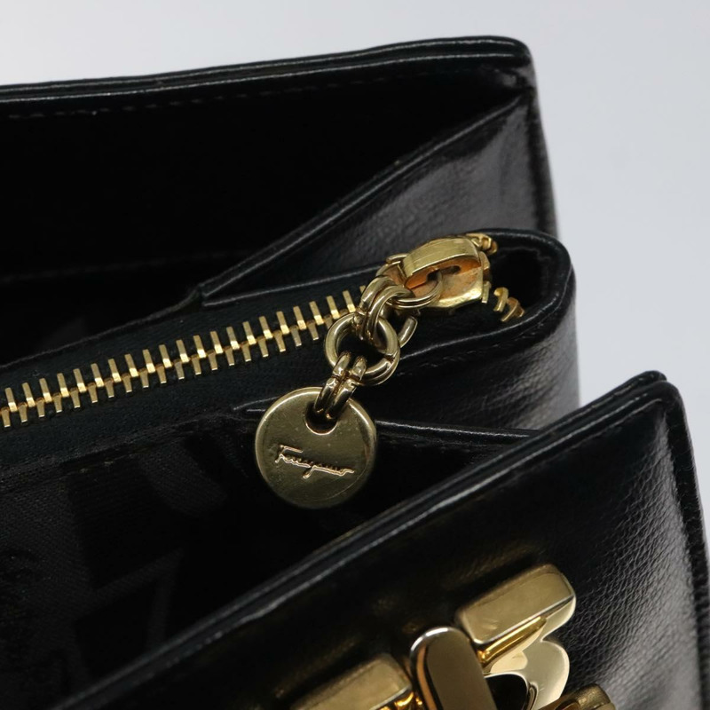 【日本直送】Salvatore Ferragamo Gancini 肩背包 皮革 黑金色 正品 117541-9