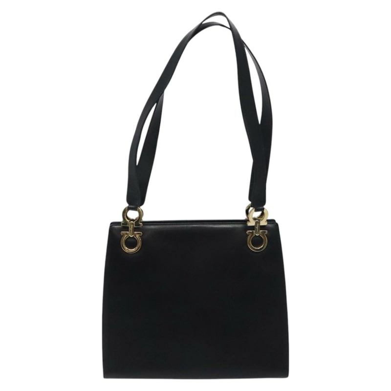 【日本直送】Salvatore Ferragamo Gancini 肩背包 皮革 黑金色 正品 117541-12