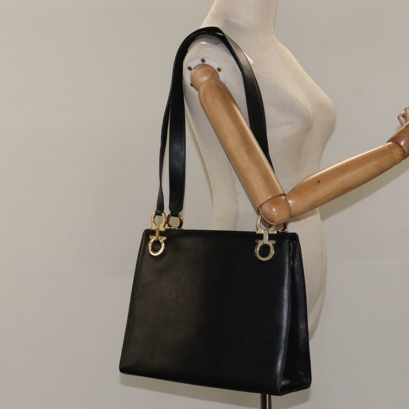 【日本直送】Salvatore Ferragamo Gancini 肩背包 皮革 黑金色 正品 117541-21