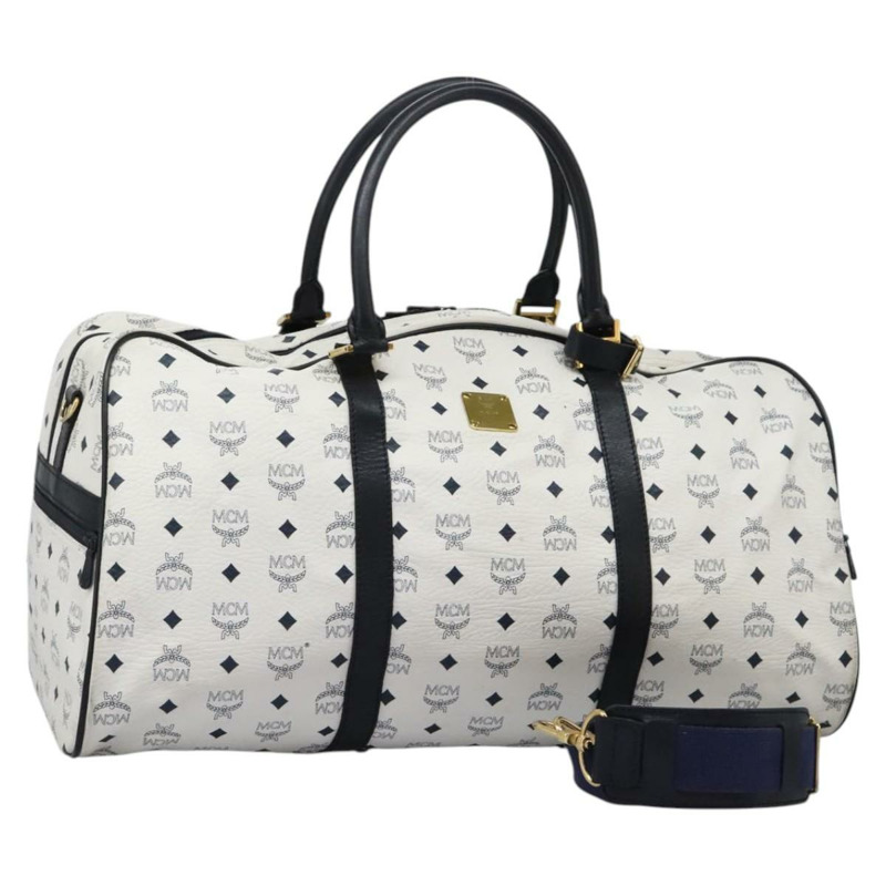 【日本直送】MCM Logo 圖案 Vicetos 波士頓包 PVC 皮革 2 向 白金色 正品 117855-0