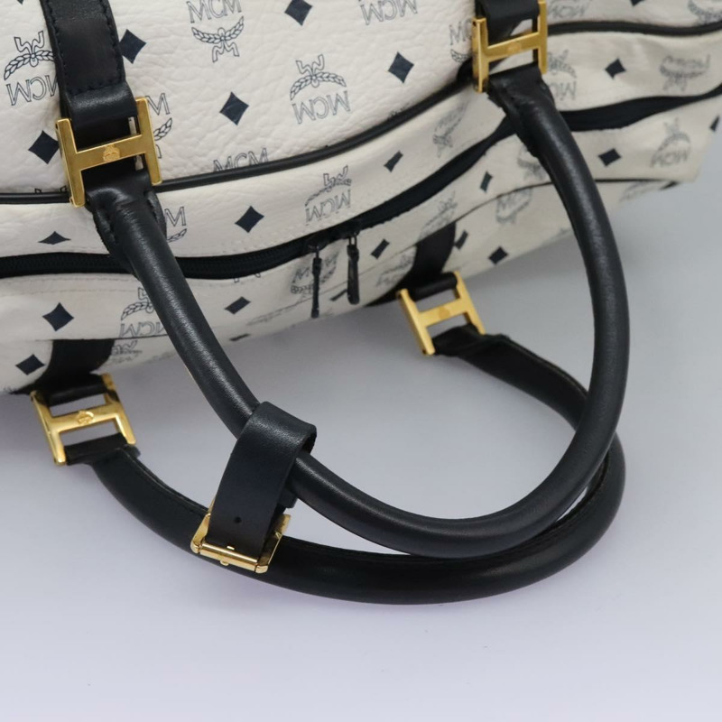 【日本直送】MCM Logo 圖案 Vicetos 波士頓包 PVC 皮革 2 向 白金色 正品 117855-6