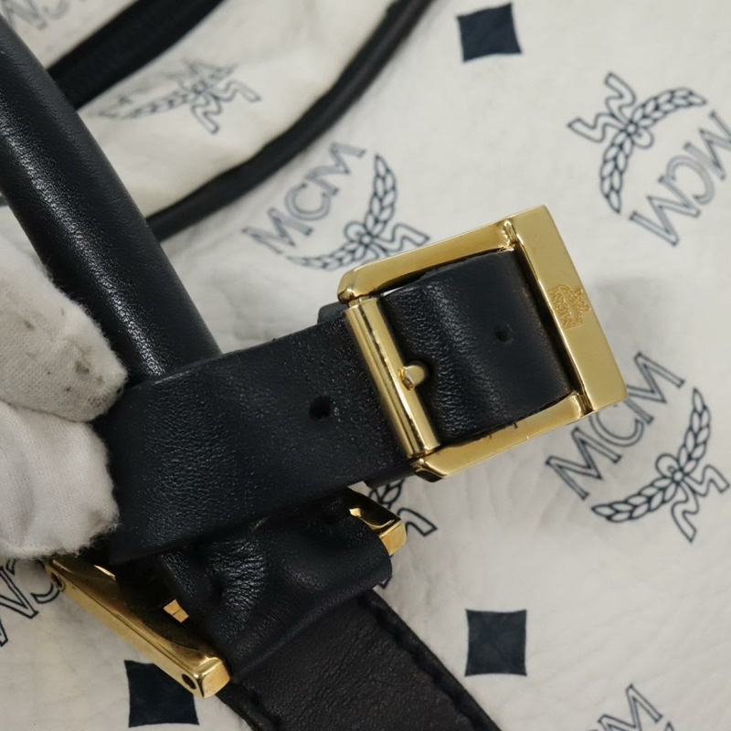 【日本直送】MCM Logo 圖案 Vicetos 波士頓包 PVC 皮革 2 向 白金色 正品 117855-8