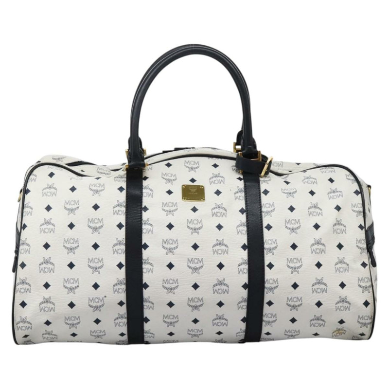 【日本直送】MCM Logo 圖案 Vicetos 波士頓包 PVC 皮革 2 向 白金色 正品 117855-12