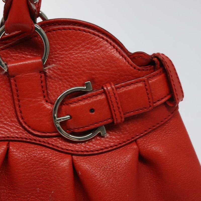 【日本直送】Salvatore Ferragamo Gancini 單肩包 皮革 紅色 銀色 正品 117972-16