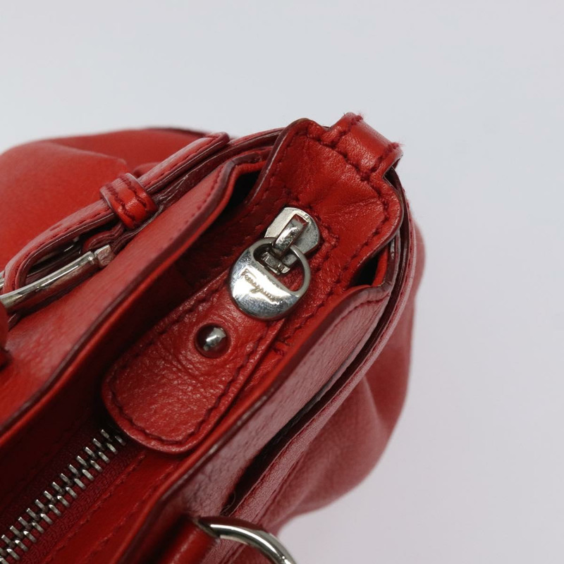 【日本直送】Salvatore Ferragamo Gancini 單肩包 皮革 紅色 銀色 正品 117972-18