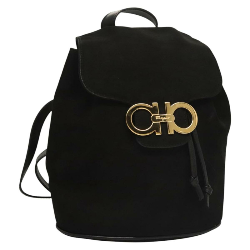 【日本直送】Salvatore Ferragamo Gancini 背包 絨面革 黑金 正品 119454-0