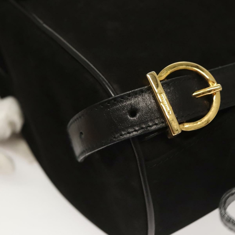 【日本直送】Salvatore Ferragamo Gancini 背包 絨面革 黑金 正品 119454-8