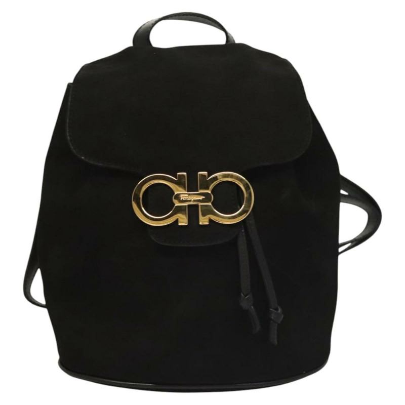 【日本直送】Salvatore Ferragamo Gancini 背包 絨面革 黑金 正品 119454-12