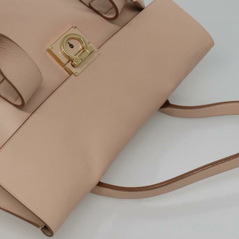 【日本直送】Salvatore Ferragamo Gancini 手提包 皮革 米色金色 正品 120197-5