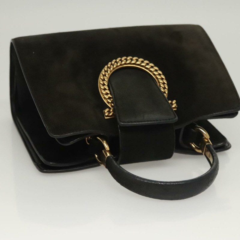 【日本直送】Salvatore Ferragamo Gancini 手提包 絨面革 金色 黑色 正品 119192-5