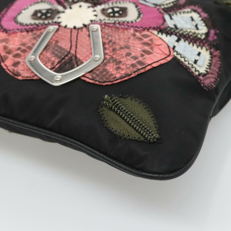【日本直送】PRADA 蝴蝶肩背包 尼龍 黑色 銀色 正品 120559-13
