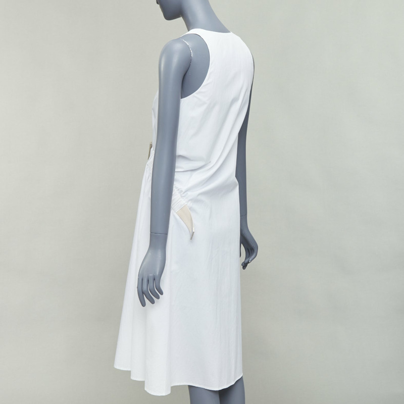 ACNE STUDIOS 2016 Chen Poplin silver buckle beige belted white utility dress FR32 XXS-5