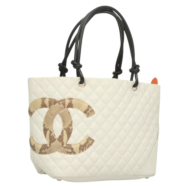 【日本直送】香奈兒 Matelasse Cambon Line COCO Mark 托特包 小羊皮 白色 CC 正品 121507-0
