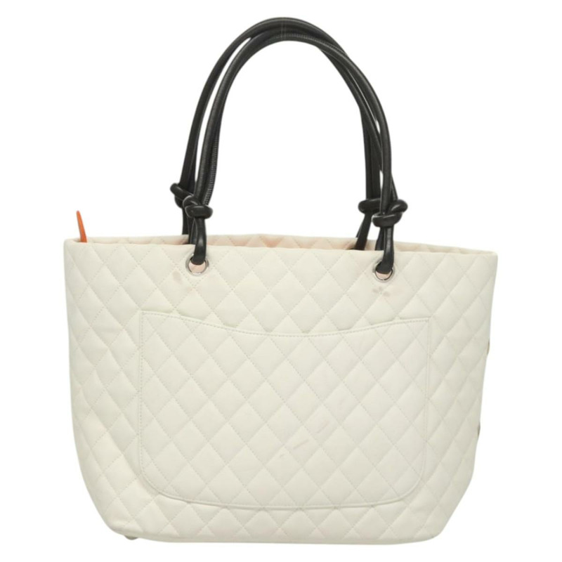 【日本直送】香奈兒 Matelasse Cambon Line COCO Mark 托特包 小羊皮 白色 CC 正品 121507-1
