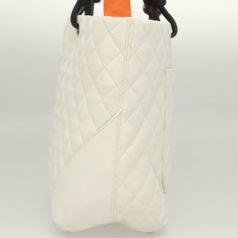 【日本直送】香奈兒 Matelasse Cambon Line COCO Mark 托特包 小羊皮 白色 CC 正品 121507-3