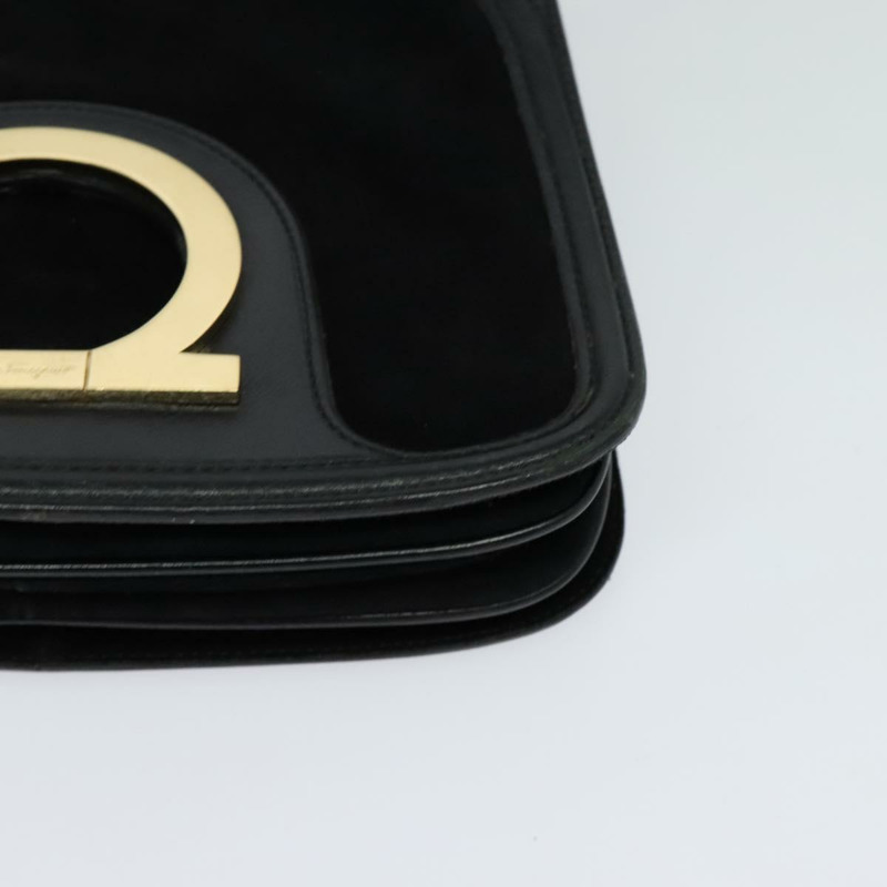 【日本直送】Salvatore Ferragamo Gancini 鏈條單肩包 絨面革 黑金色 正品 120977-13
