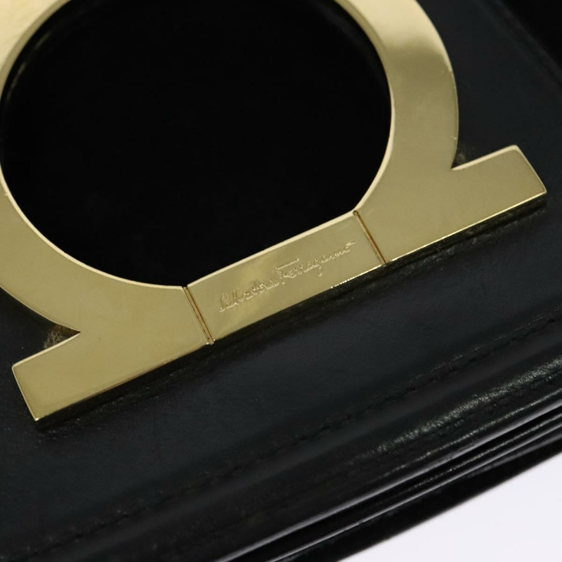 【日本直送】Salvatore Ferragamo Gancini 鏈條單肩包 絨面革 黑金色 正品 120977-16