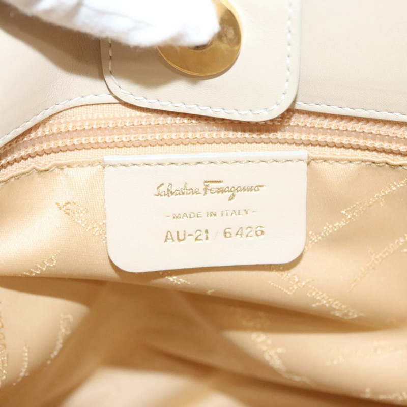 【日本直送】Salvatore Ferragamo Gancini 單肩包 皮革 象牙色 金色 正品 121471-11