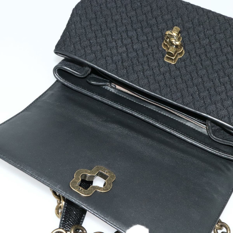 【日本直送】BOTTEGA VENETA 鏈條單肩包 棉質 黑金 正品 sw586-18