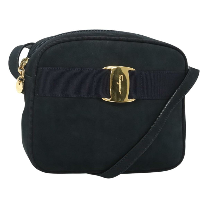 【日本直送】Salvatore Ferragamo Vala 單肩包 絨面革 海軍藍 金色 正品 gh061-0
