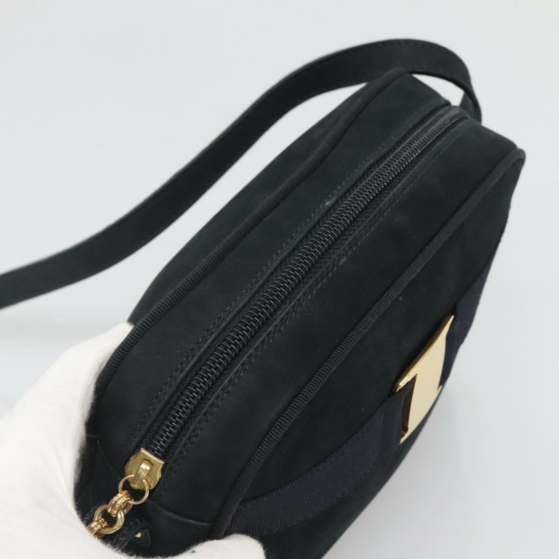 【日本直送】Salvatore Ferragamo Vala 單肩包 絨面革 海軍藍 金色 正品 gh061-5