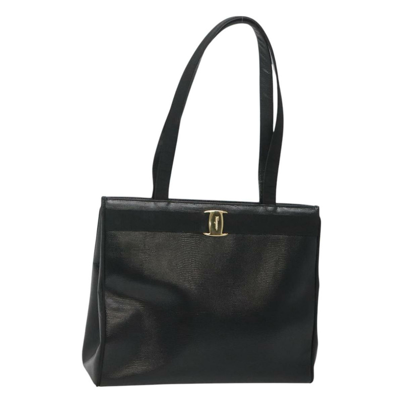 【日本直送】Salvatore Ferragamo 托特包 皮革壓花 黑金色 正品 gh067-0