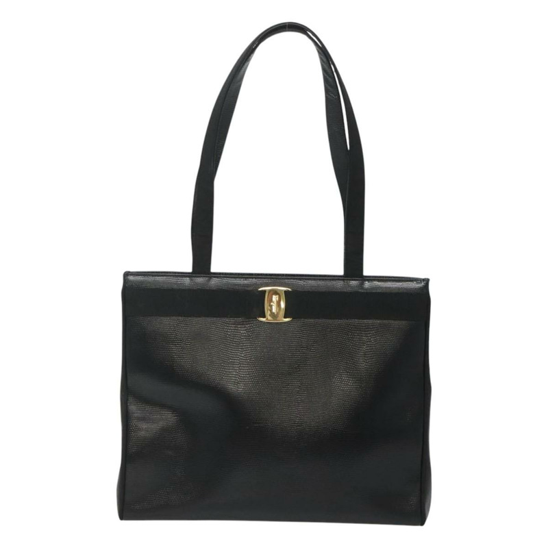 【日本直送】Salvatore Ferragamo 托特包 皮革壓花 黑金色 正品 gh067-12