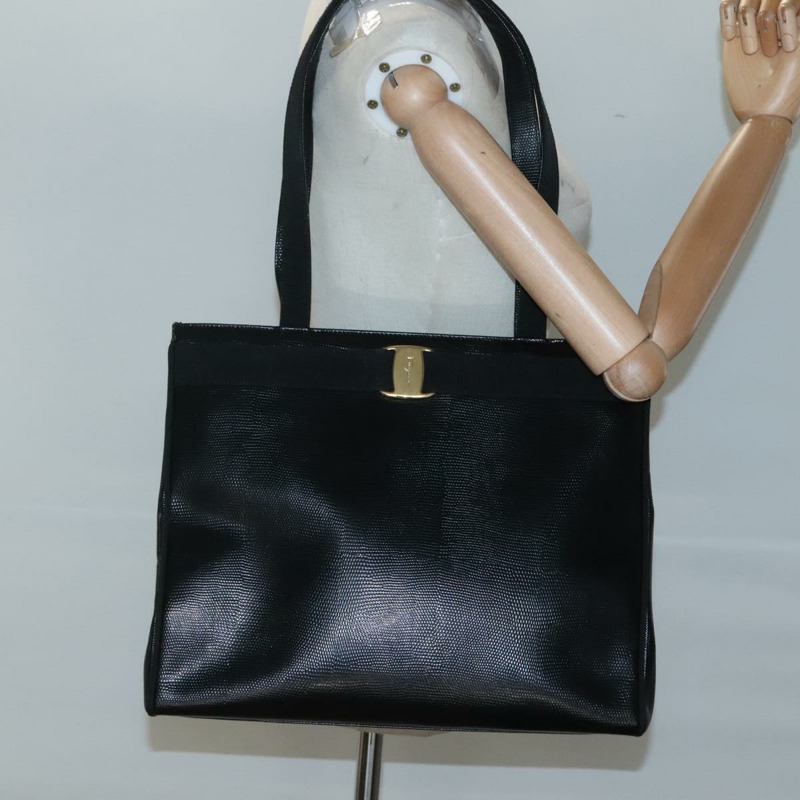 【日本直送】Salvatore Ferragamo 托特包 皮革壓花 黑金色 正品 gh067-18