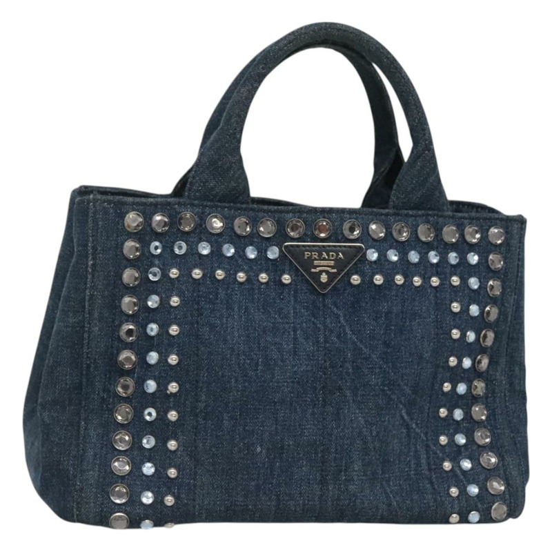 【日本直送】PRADA Bijoux Canapa PM 手袋 牛仔藍 銀色 正品 gh013-0