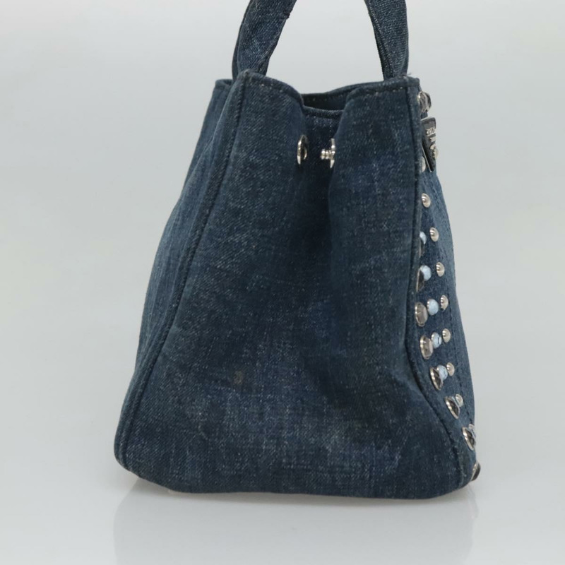 【日本直送】PRADA Bijoux Canapa PM 手袋 牛仔藍 銀色 正品 gh013-2