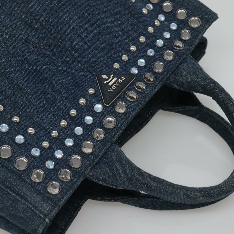 【日本直送】PRADA Bijoux Canapa PM 手袋 牛仔藍 銀色 正品 gh013-5