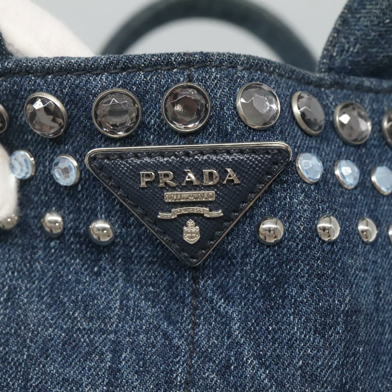 【日本直送】PRADA Bijoux Canapa PM 手袋 牛仔藍 銀色 正品 gh013-9