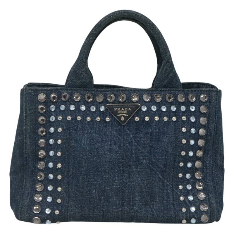 【日本直送】PRADA Bijoux Canapa PM 手袋 牛仔藍 銀色 正品 gh013-12