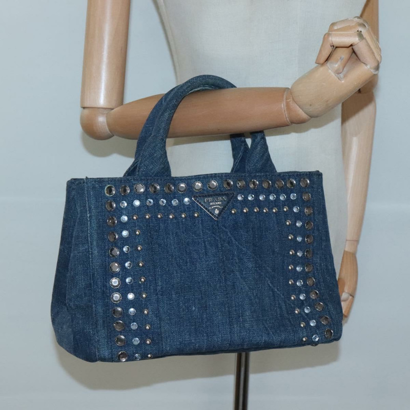 【日本直送】PRADA Bijoux Canapa PM 手袋 牛仔藍 銀色 正品 gh013-22