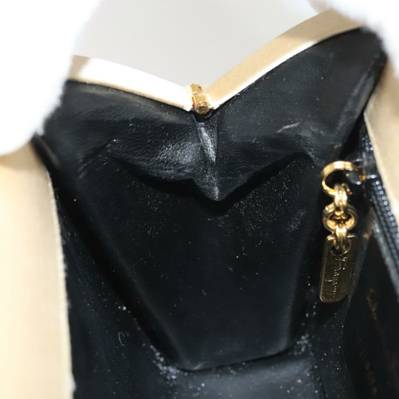 【日本直送】Salvatore Ferragamo 鏈條單肩包 緞面 米色金色 正品 123765-18
