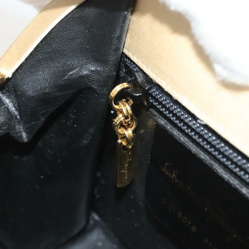 【日本直送】Salvatore Ferragamo 鏈條單肩包 緞面 米色金色 正品 123765-19