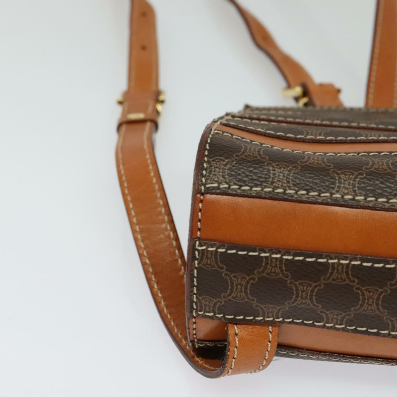 【日本直送】CELINE Macadam帆布雙肩包 PVC皮革 棕色 金色 正品 124609-13