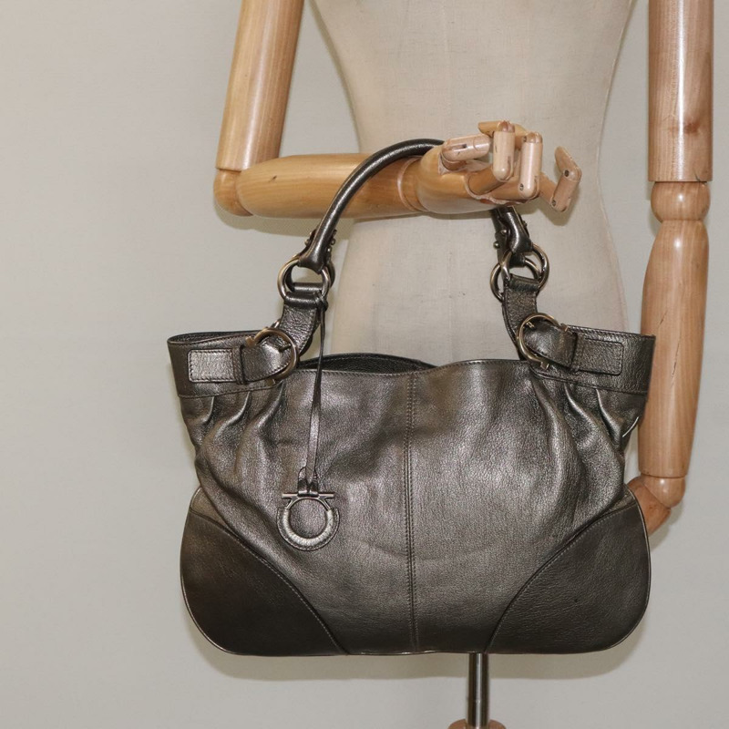 【日本直送】Salvatore Ferragamo Gancini 手提包 皮革 銀色 正品 123071-20