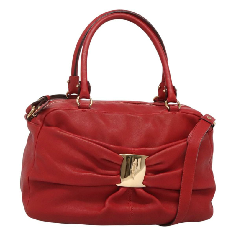 【日本直送】Salvatore Ferragamo 手提包 皮革 2 用 紅色 金色 正品 125303-0