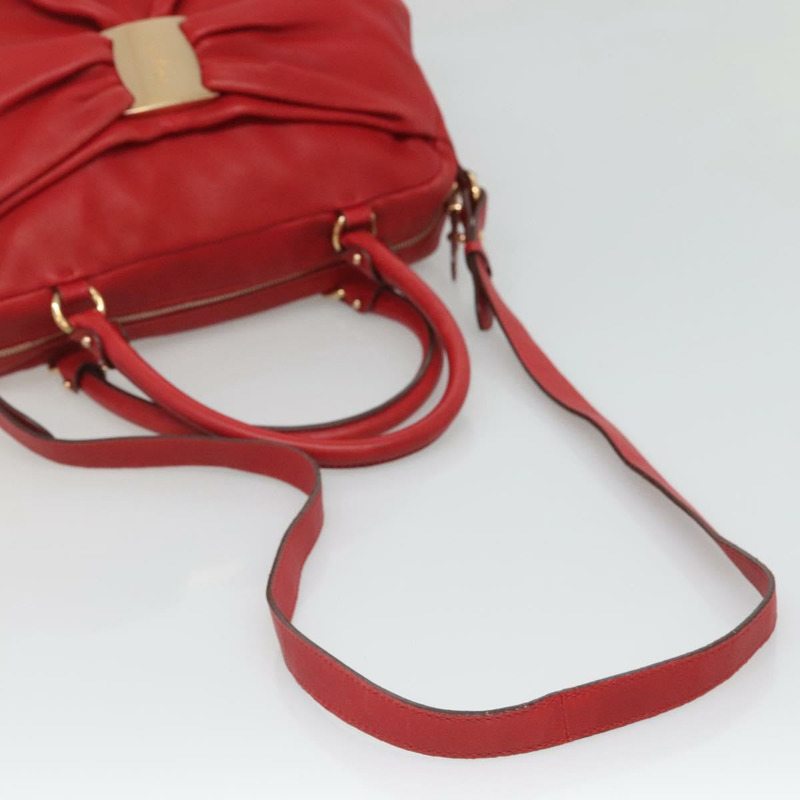 【日本直送】Salvatore Ferragamo 手提包 皮革 2 用 紅色 金色 正品 125303-7